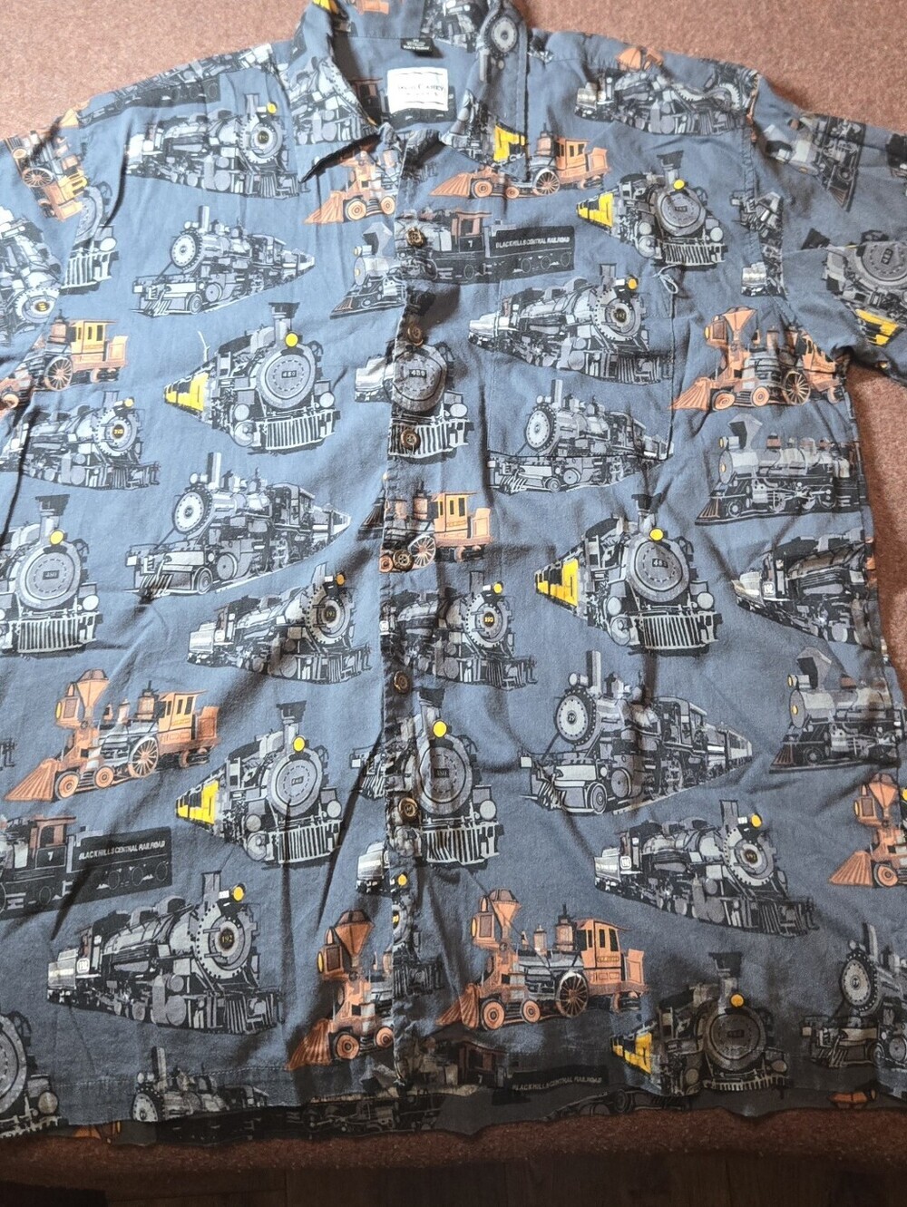 David Carey button-front shirt featuring Vintage steam locomotives Size 2X